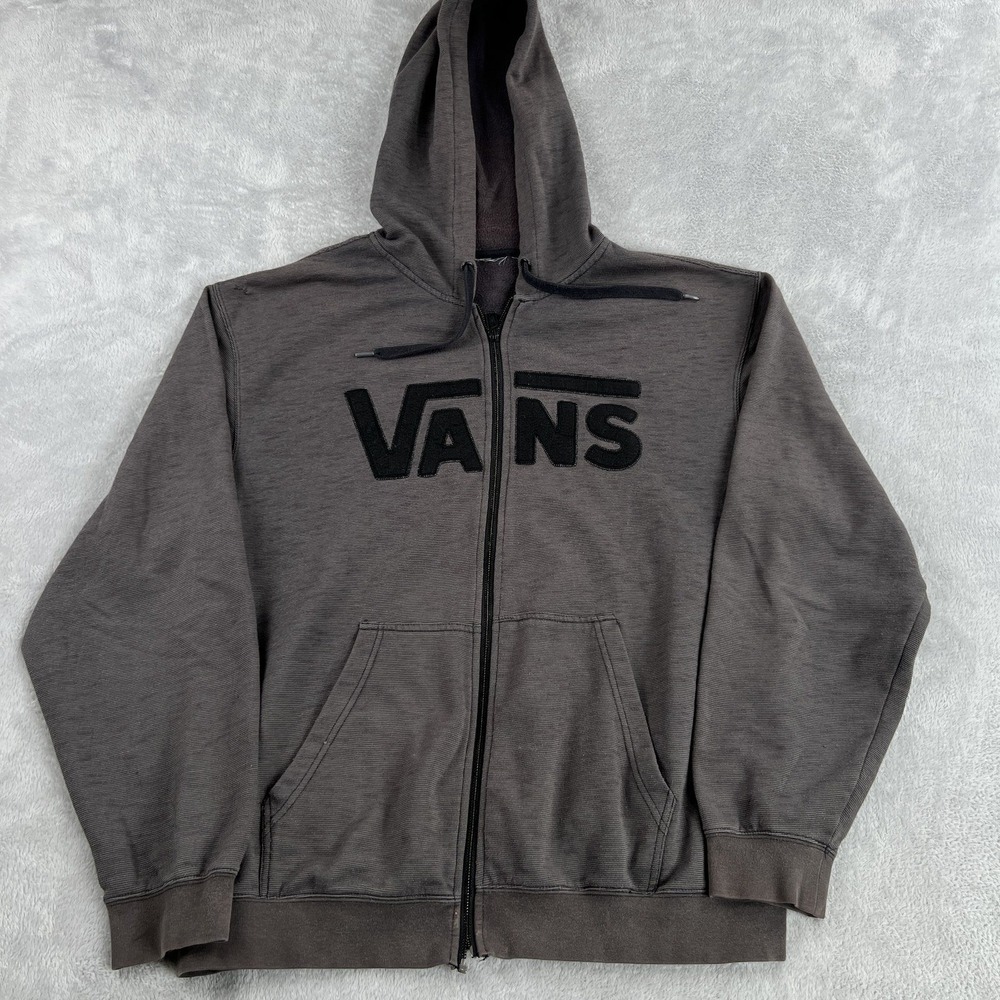 Vans Spell Out Full Zip Hoodie XL Grey Skate Streetwear Sweatshirt Hooded Jacket